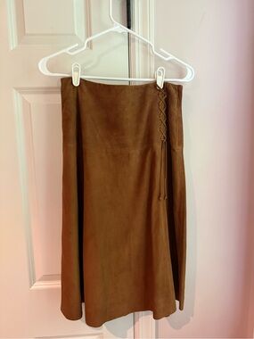 NWOT Sundance Camel Brown Suede Midi Skirt